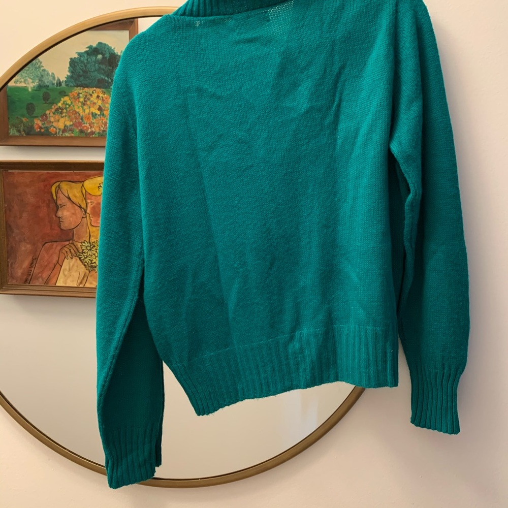 Vintage emerald green knit v-neck sweater - Picture 3 of 4